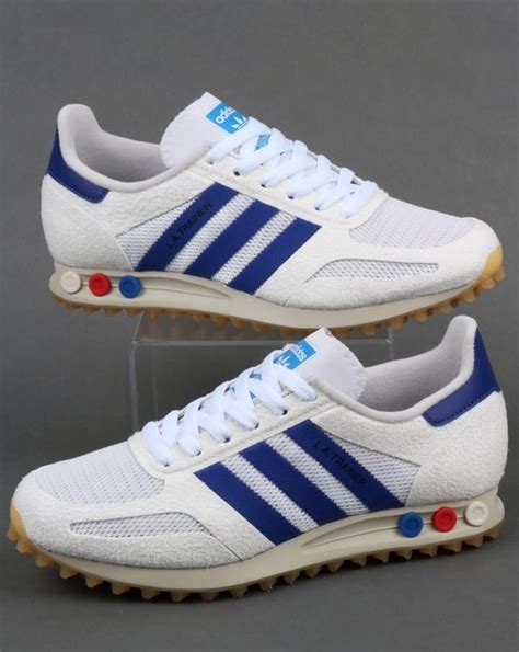 adidas la trainer leather schuhe white-black-line blue|Leather Upper .